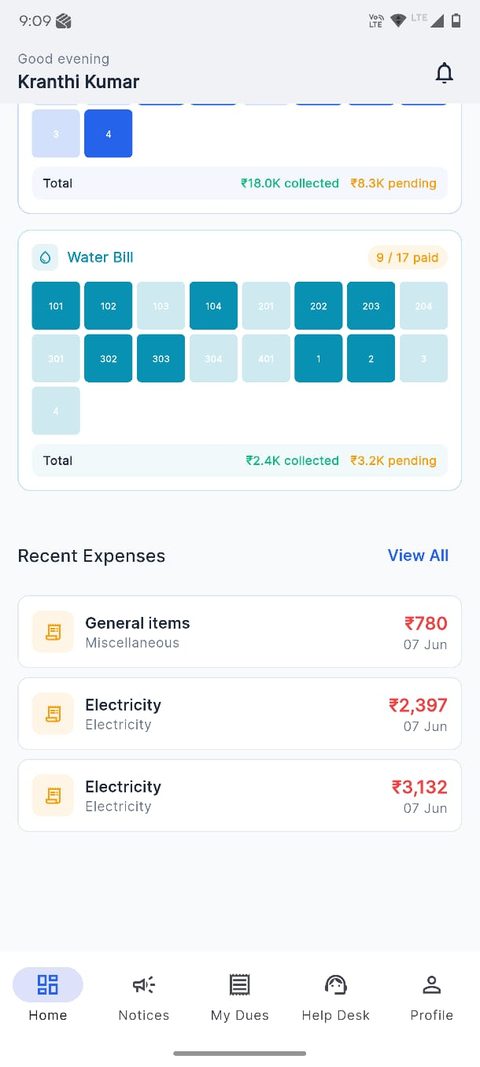 Water bill generated automatically for every flat from meter readings